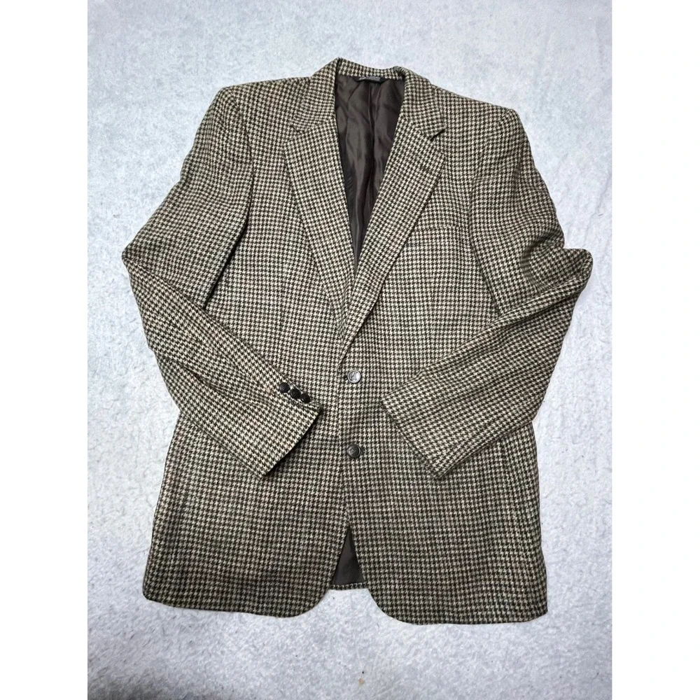 Vintage Burberrys Prorsum Mens Wool Houndstooth Blazer Jacket Brown 1987 42R‎